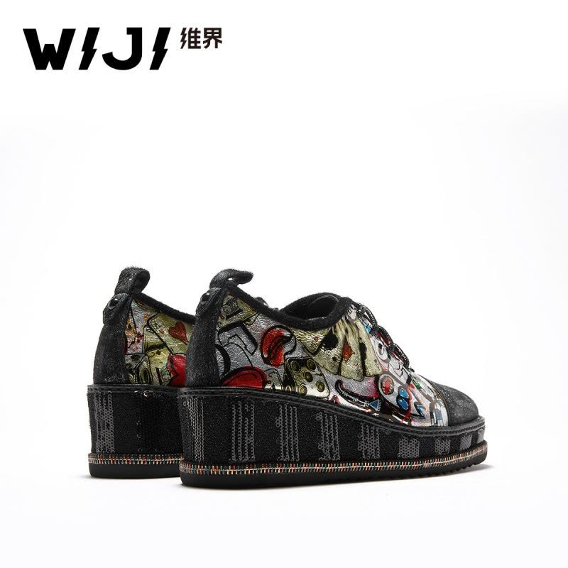 WIJI维界2018秋冬新款女鞋时尚拼色嘻哈街头松糕底低帮鞋ins潮品图片