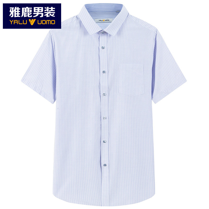 雅鹿男装夏季格子正装男士衬衫商务休闲方领男士衬衣DD2CC010F