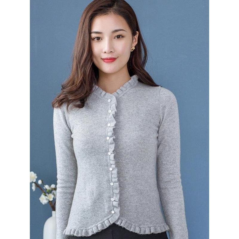 法兰貂18新款秋冬针织开衫女毛衣外套短款女装am181900200