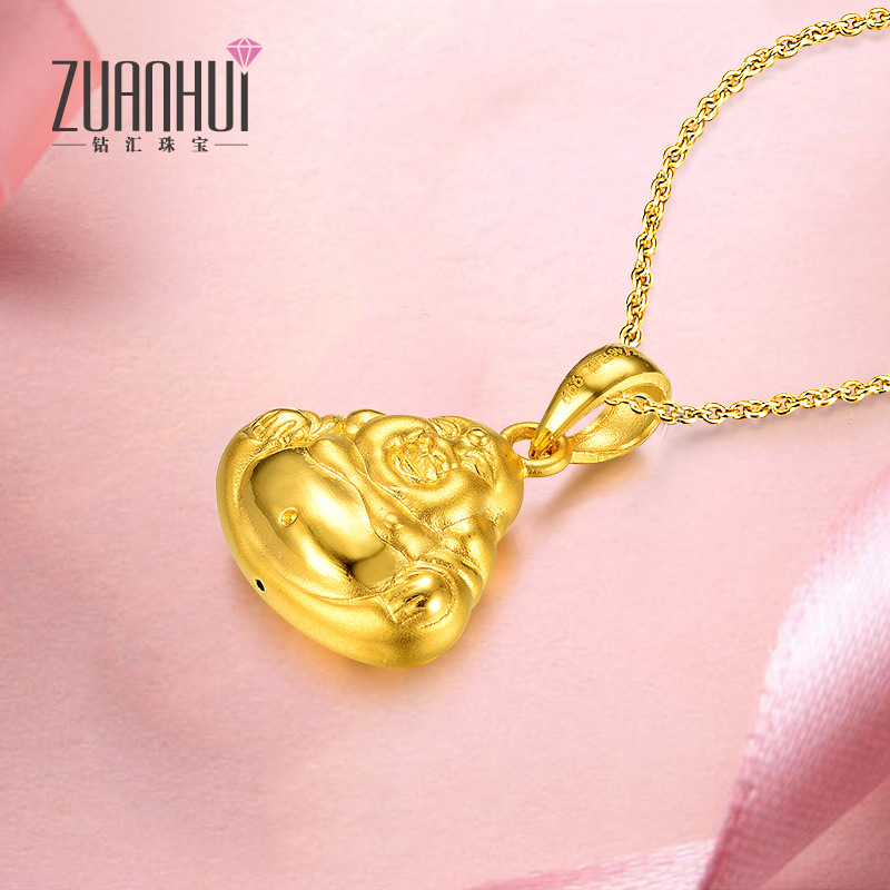 ZUANHUI钻汇珠宝 黄金首饰如意笑佛吊坠3D硬金吊坠 999足金佛吊坠保平安 结婚黄金吊坠不含链