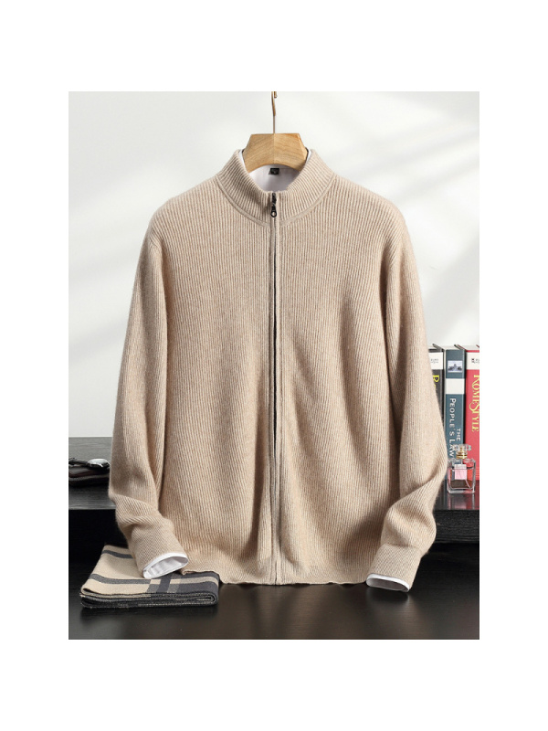 山羊绒开衫男士加厚半高立领针织毛衣商务休闲简约羊绒拉链外套