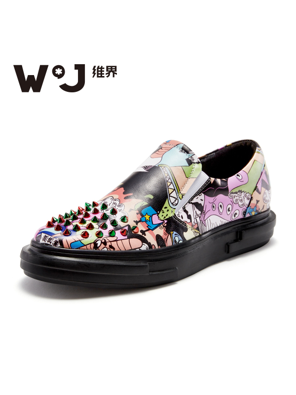 维界炫酷街头 铆钉印花羊皮板鞋