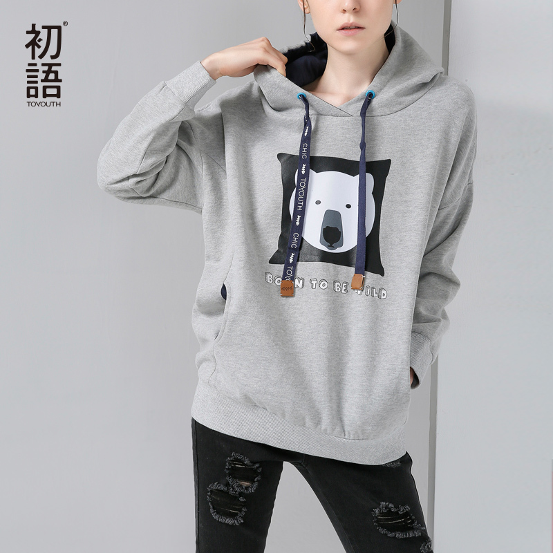 初语宽松连帽加绒套头卫衣女中长款学生休闲女装上衣