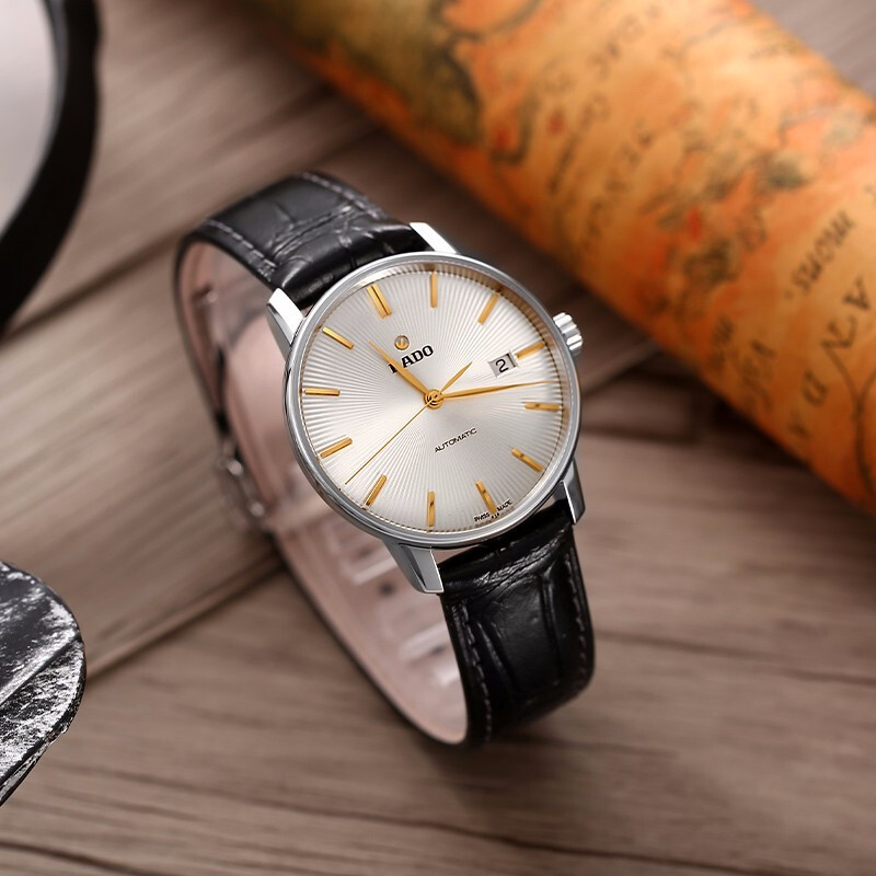 雷达(RADO)瑞士手表 晶璨系列自动机械表男士腕表 37.7mm浅色盘黑皮带 R22860105