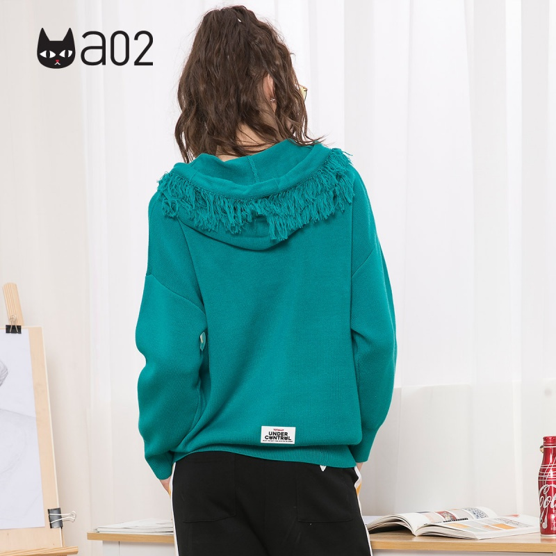a02新款时尚流苏帽子字母印花抽绳针织衫女D1T6EW031ST