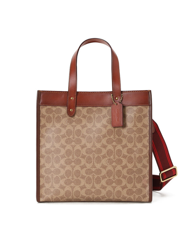 蔻驰coach经典标志帆布马车图案印花field托特包女士手提包c0776拼色