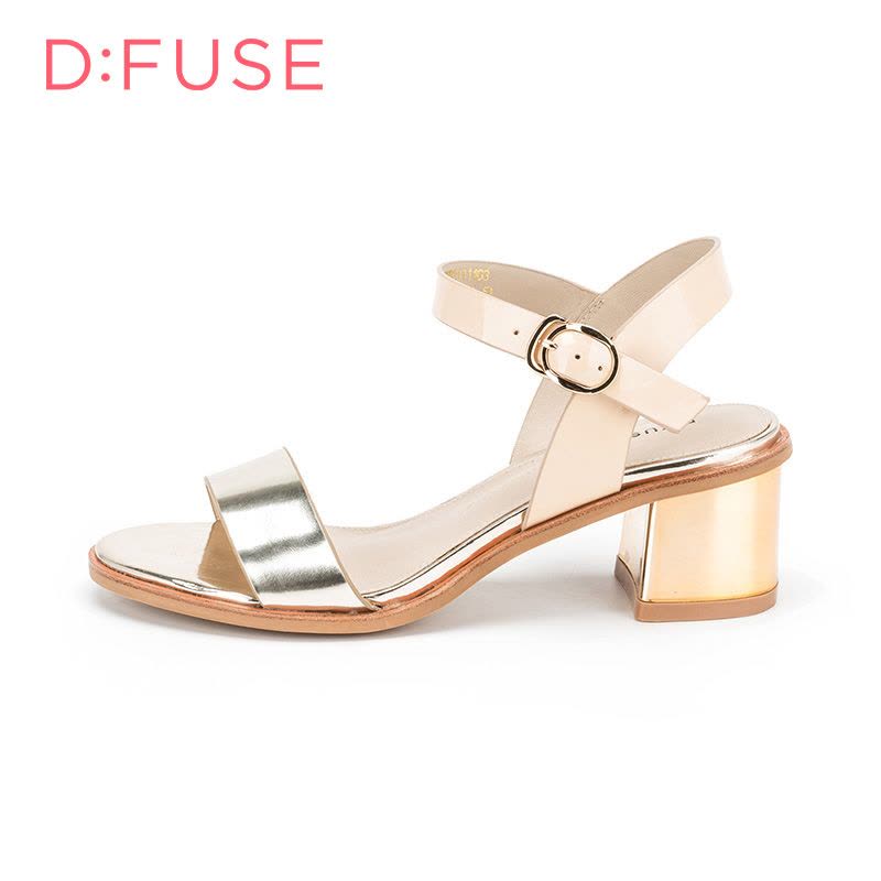 D：Fuse/迪芙斯牛漆皮露趾粗跟色拼接舒适女鞋凉鞋DF62111103图片