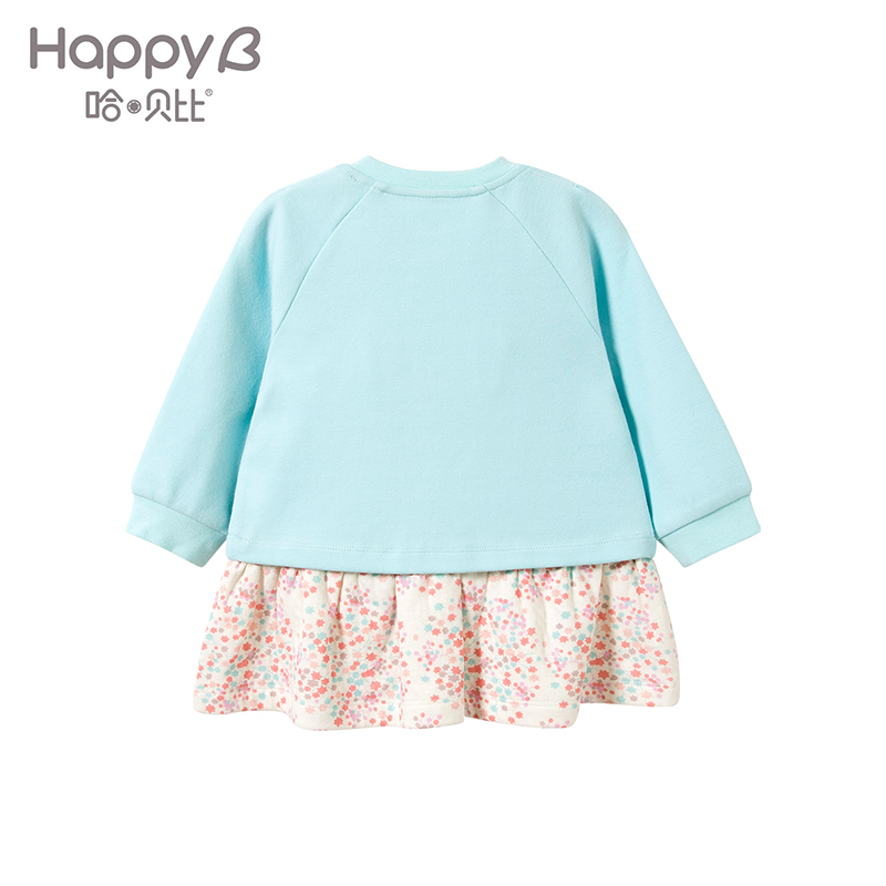 哈贝比（happyB）女童t恤保暖婴儿衣服秋儿童T恤女宝宝外出服婴幼儿肩开上衣打底衫