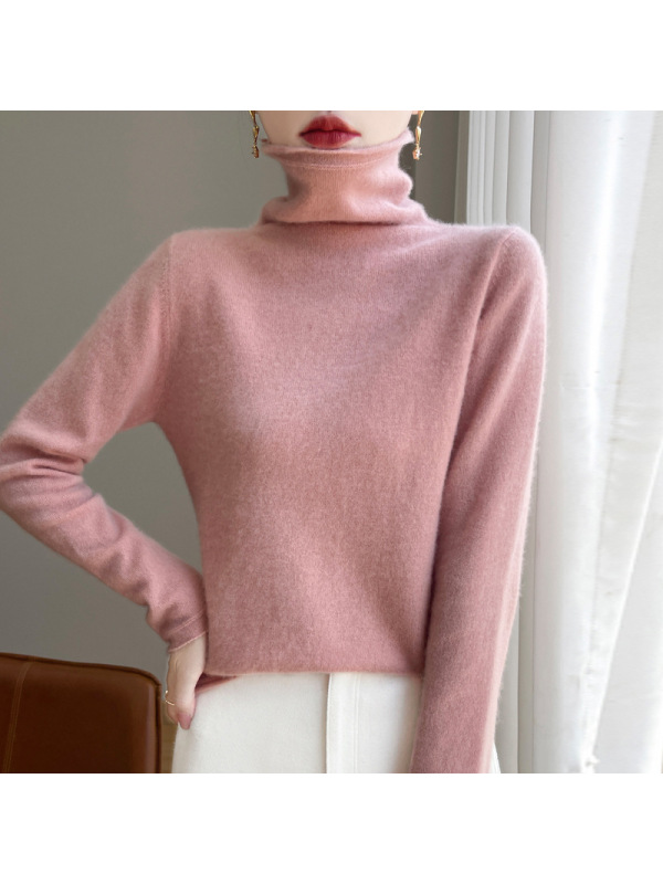 100全羊毛衫女秋冬堆堆领长袖套头毛衣修身内搭非羊绒针织衫毛衣