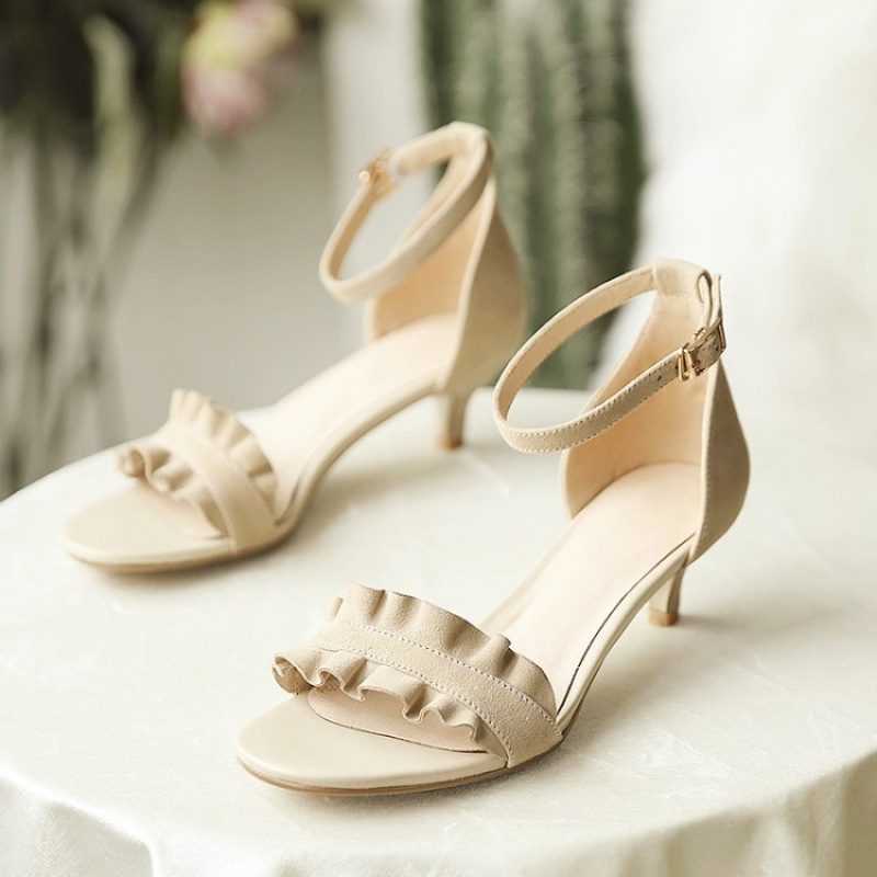 格瑞迪欧一字扣带凉鞋女4cm细跟中跟仙女高跟鞋韩版百搭女鞋2018夏季