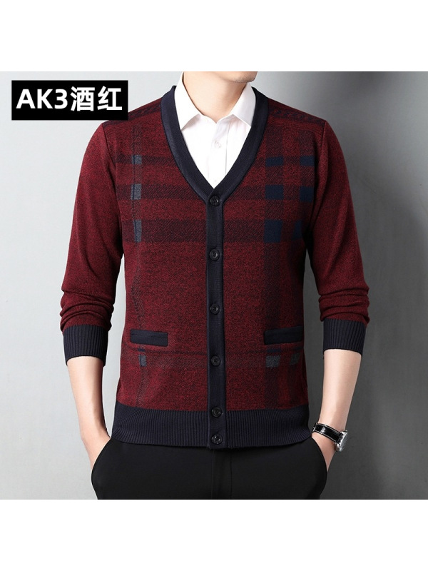 长袖开衫中年加厚保暖商务开衫外套爸爸装秋冬针织开衫男式羊毛衫