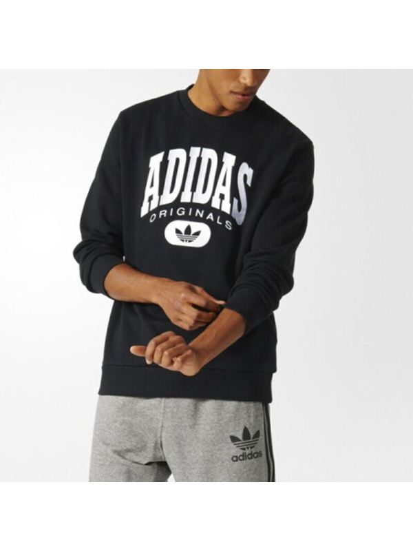 adidas阿迪达斯三叶草运动服圆领针织休闲卫衣套头衫-BQ3095