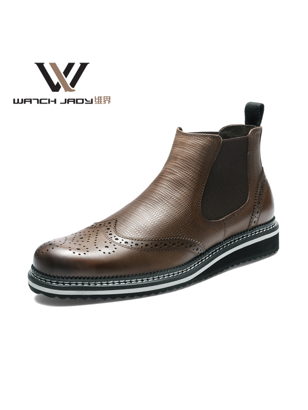 维界英伦真皮男士切尔西男靴擦色雕花布洛克潮短靴子休闲马丁靴男