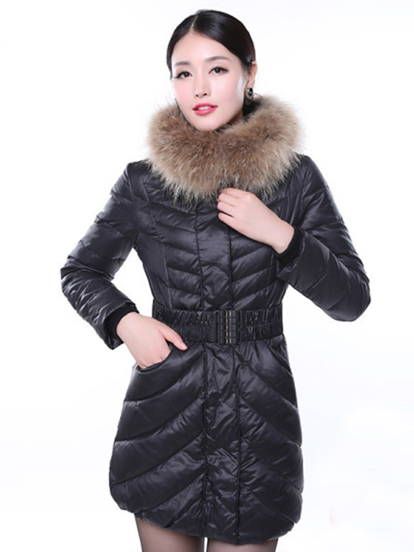 千仞岗2017秋冬新品羽绒服中长款大毛领收腰修身显瘦外套女冬8153