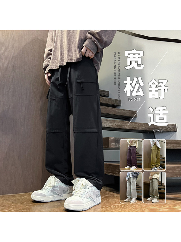 工装裤男潮春秋休闲裤2024新款长裤多口袋舒适宽松显高显瘦裤子男