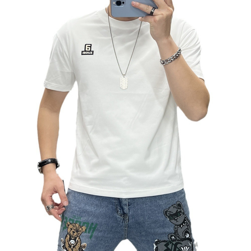 夏季新款欧货短袖T恤男士修身潮流ins印花刺绣圆领半袖衫上衣时尚