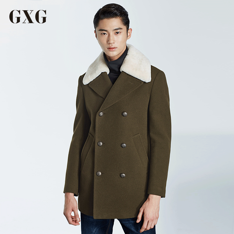 GXG大衣男装冬季男士商务翻领潮流时尚休闲双排扣长款大衣外套男