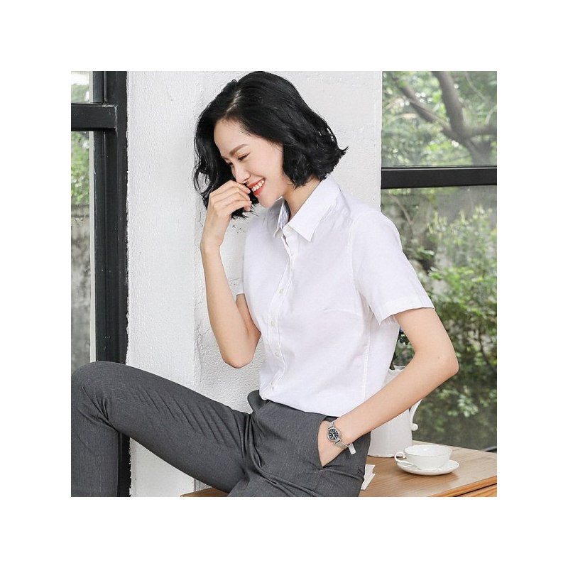 恒源祥白衬衫女短袖全棉夏季职业正装半袖衬衣纯棉百搭工装OL