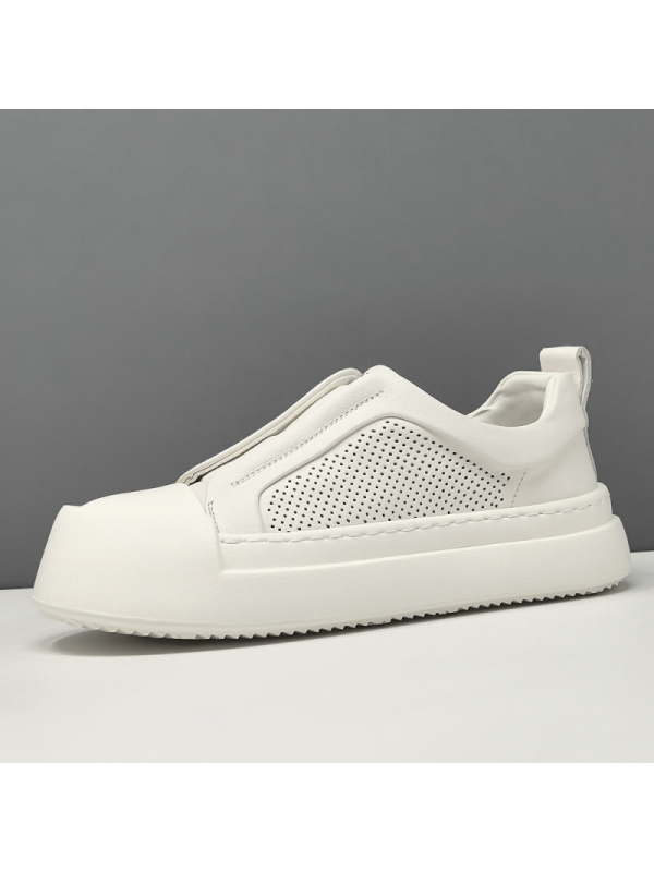 男生真皮厚底白色板鞋男款潮鞋头层牛皮欧洲站男鞋镂空透气休闲鞋