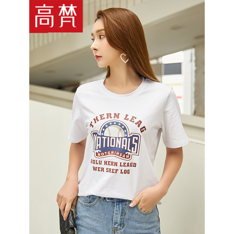 高梵白色宽松短袖t恤女短款ins超火潮网红韩版纯棉学生打底内搭夏