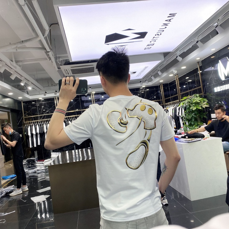 夏季新款印花T恤欧美潮流男士修身圆领丝光棉短袖T恤男装半袖上衣
