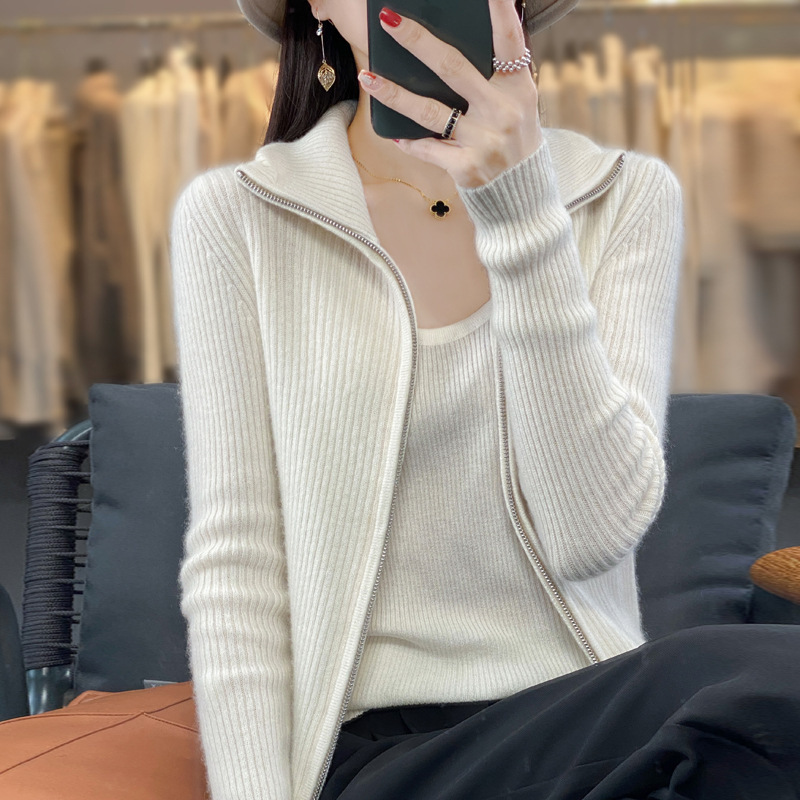 秋冬毛衣外套女韩版时尚加厚宽松外搭洋气拉链针织开衫上衣