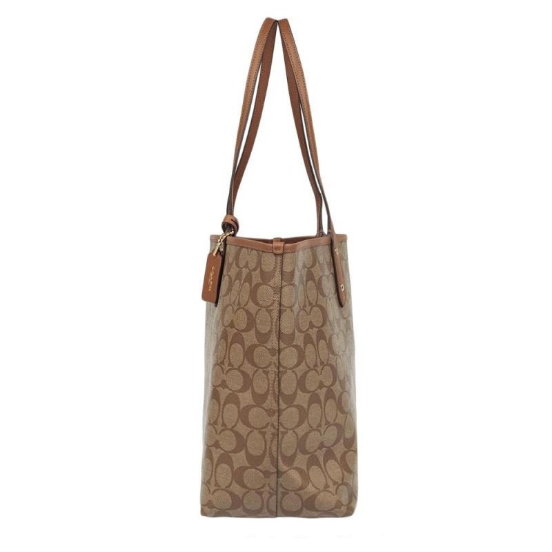 coachpvc配皮双面敞口托特子母包卡其色f36658