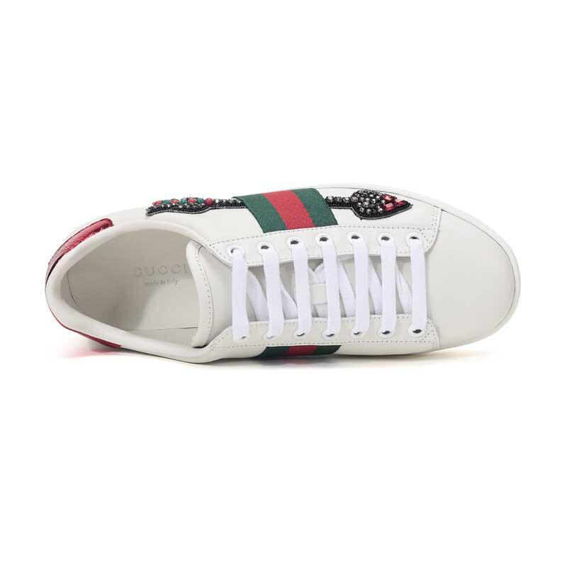 gucci古驰女士ace系列箭头贴花刺绣图案皮革系带运动鞋板鞋454551主要