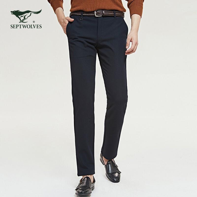 七匹狼休闲裤男士秋季2019新款商务合体版西裤101藏青