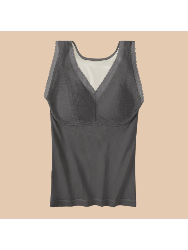 秋冬季羊毛保暖背心女士固定杯一体式发热无痕带胸垫保暖马甲