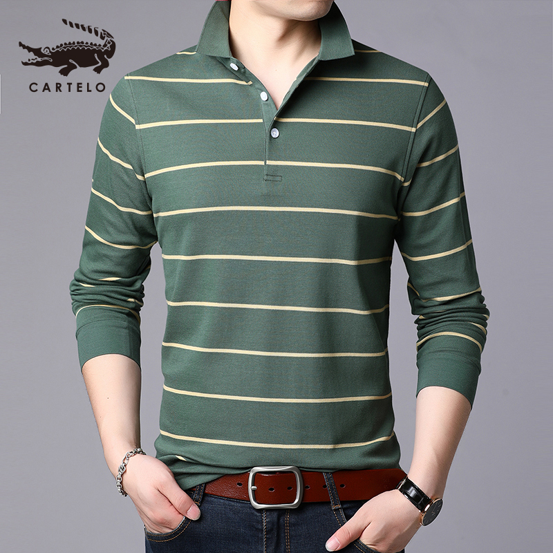 卡帝乐鳄鱼(CARTELO)秋季长袖T恤男士纯棉翻领青年polo衫男装全棉休闲上衣
