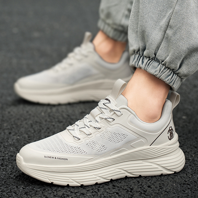 夏季新款橡胶底网面透气老爹鞋新款男士跑步运动鞋冷粘男鞋