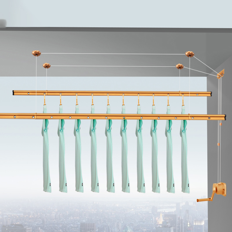 单爱升降晾衣架三杆手摇晒衣架双杆式阳台室内晒被伸缩挂晾衣杆