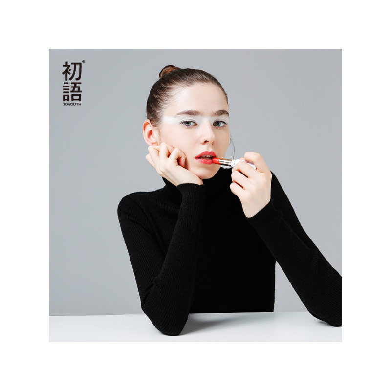 初语打底毛衣女纯色百搭显瘦针织衫高领套头毛衣修身
