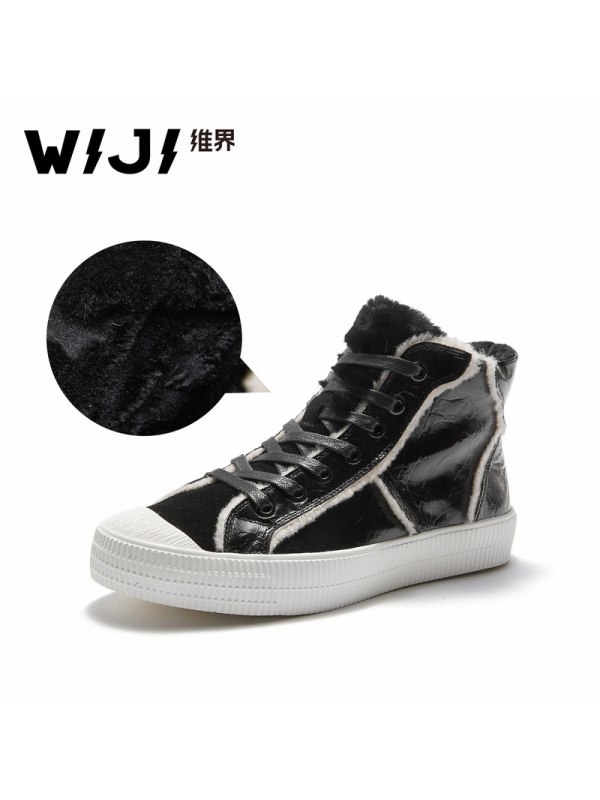 WIJI冬季新款加绒保暖高帮女鞋休闲个性青春时尚潮流气质舒适女鞋