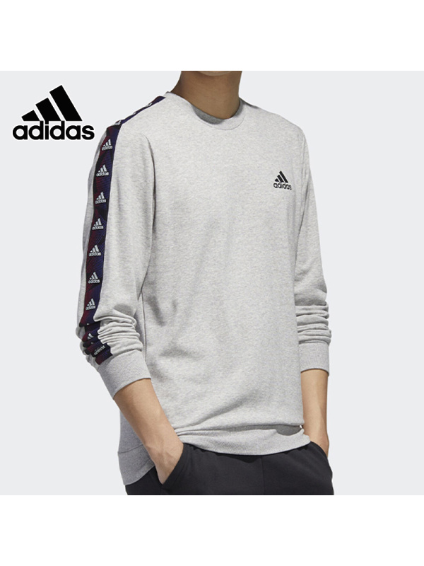 阿迪达斯卫衣男上衣2020秋季新款休闲运动服浅灰色套头衫GD5447