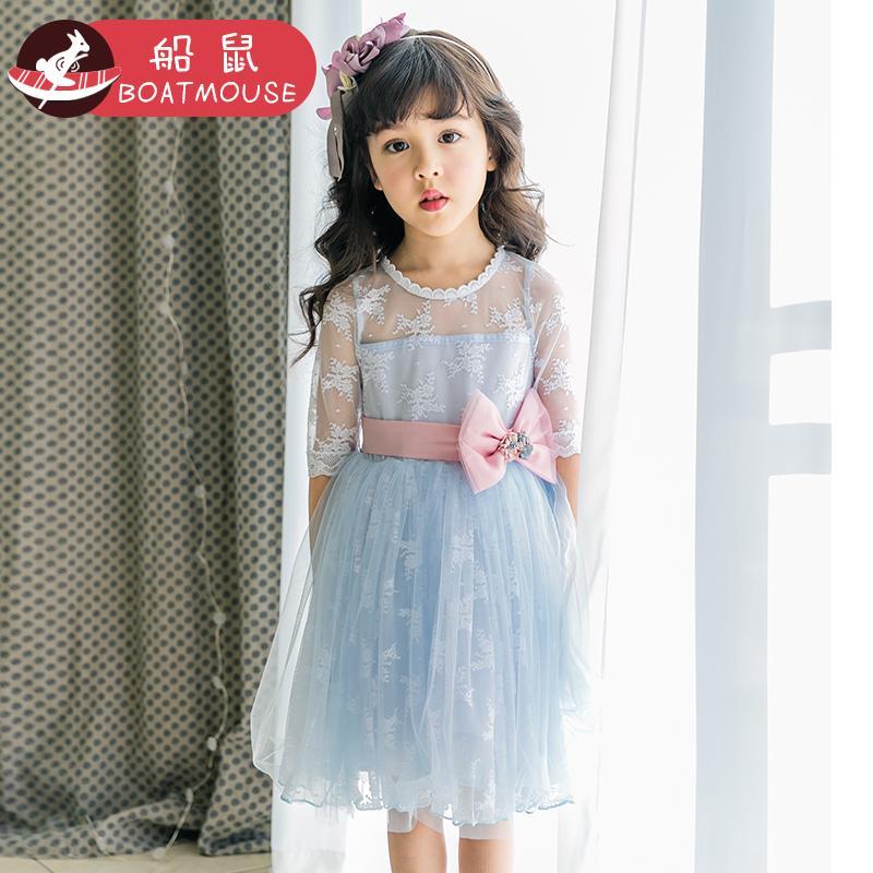 boatmouse船鼠儿童洋气裙子蝴蝶结纱裙春夏装 公主裙女童蕾丝连衣裙