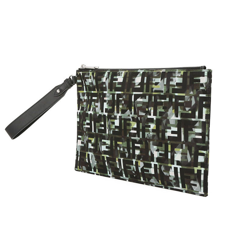 FENDI 芬迪 POUCH 手拿包中号 FF标识LOGO织物7N0105银扣