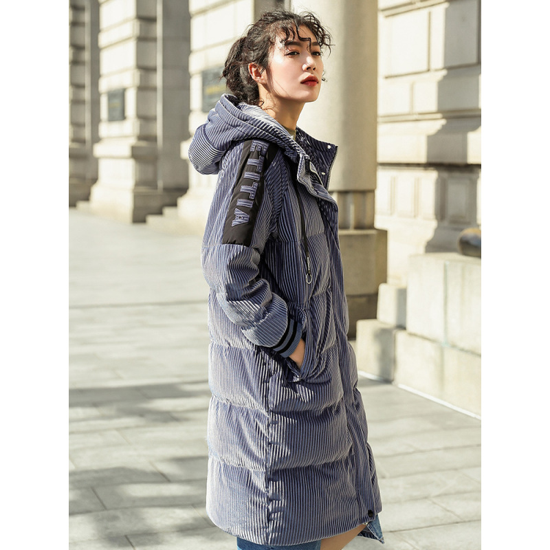 冰洁秋冬中长款羽绒服女丝绒连帽保暖羽绒外套J80142008