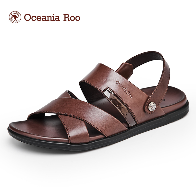 大洋洲.袋鼠(OCEANIA ROO)2018新款男士凉鞋男潮流沙滩皮凉鞋夏季休闲凉拖软底防水防滑