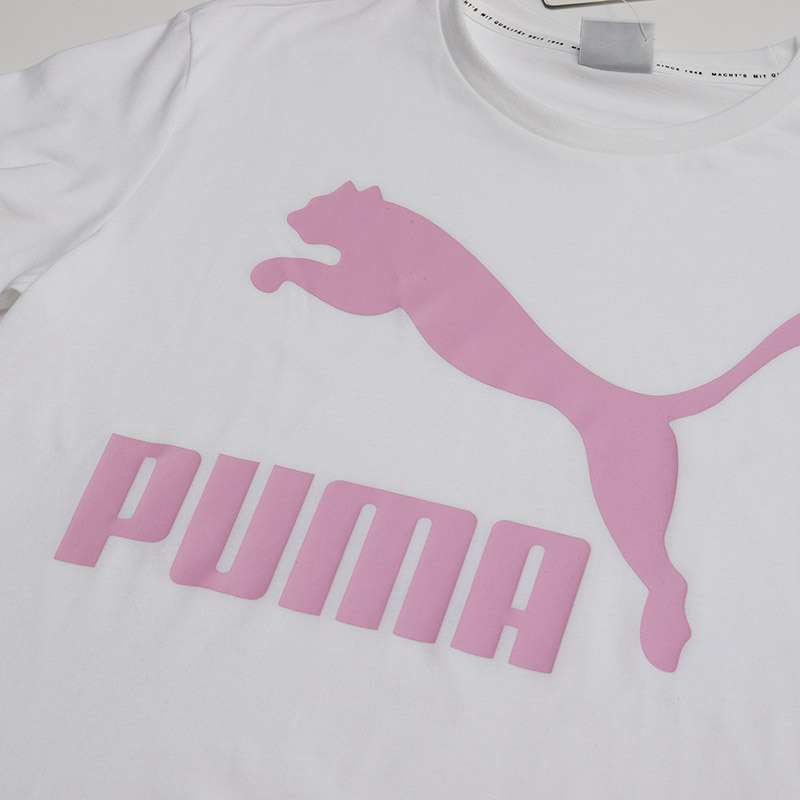 PUMA彪马女装跑步训练经典LOGO款圆领短袖T恤579406..... L 57940602彪马白+粉色