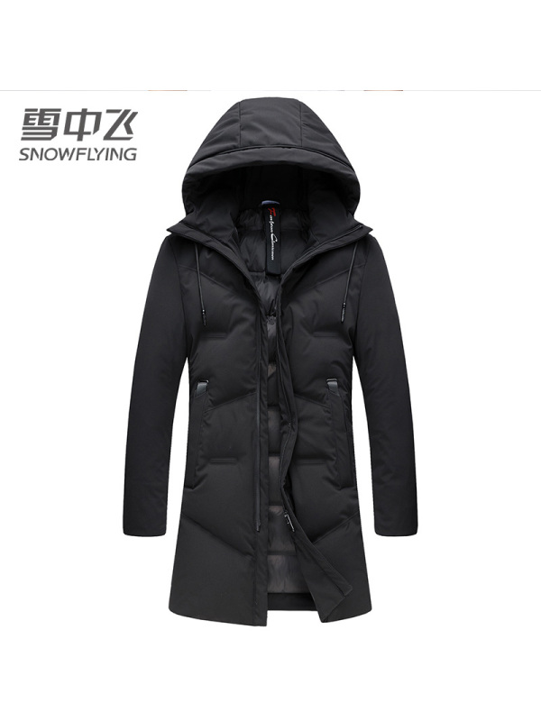 雪中飞冬新款加厚连帽羽绒服中长款商务休闲保暖外套男