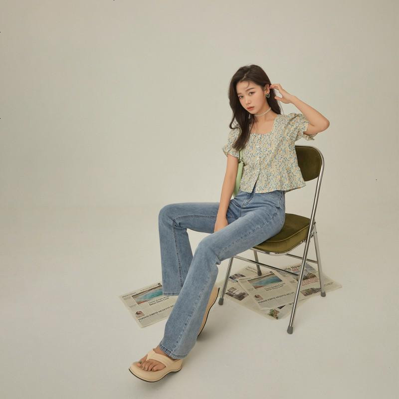 OtherMix泡泡袖碎花雪纺衫2021年夏季新款拼接荷叶边女式开衫上衣