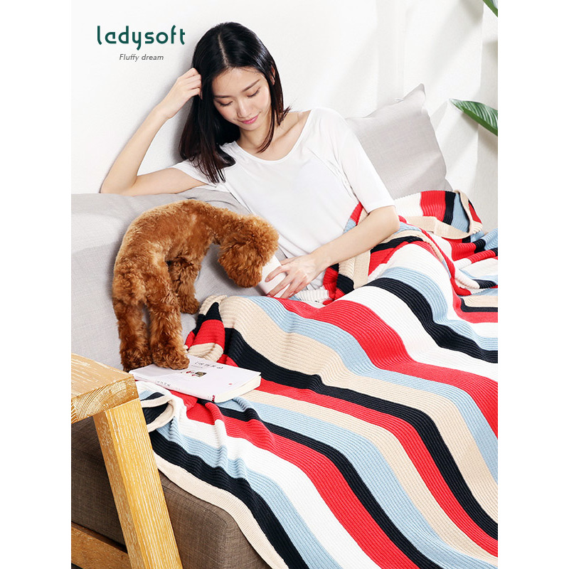 ladysoft家居 全棉条纹针织毯 127*152cm 休闲气质披肩