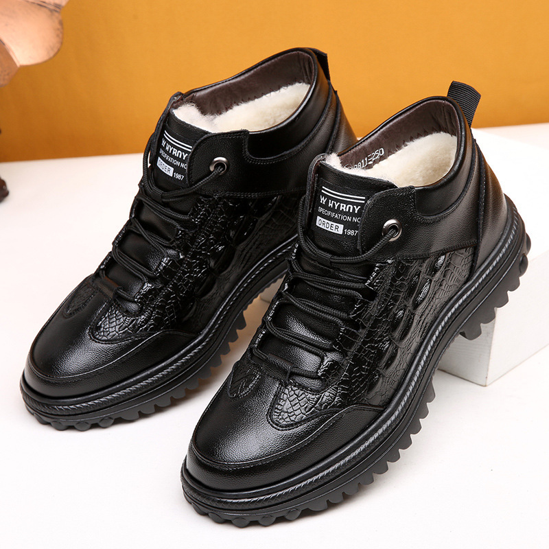 牛皮棉鞋男士加绒加厚羊毛高帮棉皮鞋男冬季保暖皮毛一体男鞋