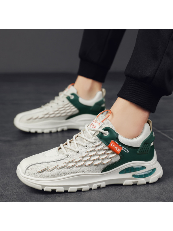 Ceba欧洲站时尚透气休闲鞋厚底个性鱼鳞纹男鞋春季潮搭日常飞织鞋2022