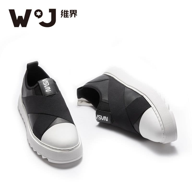 维界秋季男鞋韩版时尚套脚黑色板鞋个性厚底休闲鞋网红原宿风男鞋图片