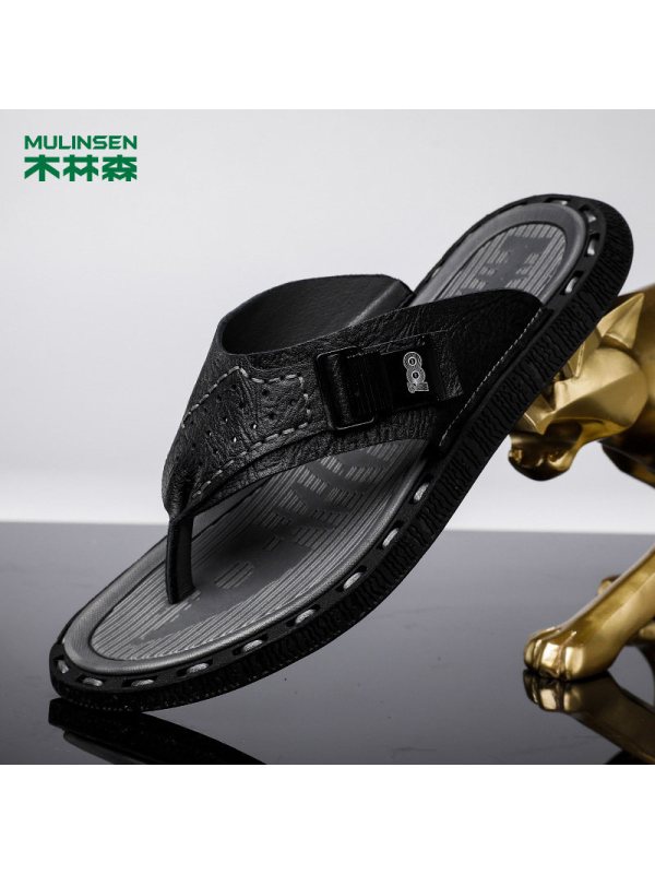 木林森拖鞋男夏季新款潮流真皮凉鞋男士夹脚人字拖外穿防滑沙滩鞋