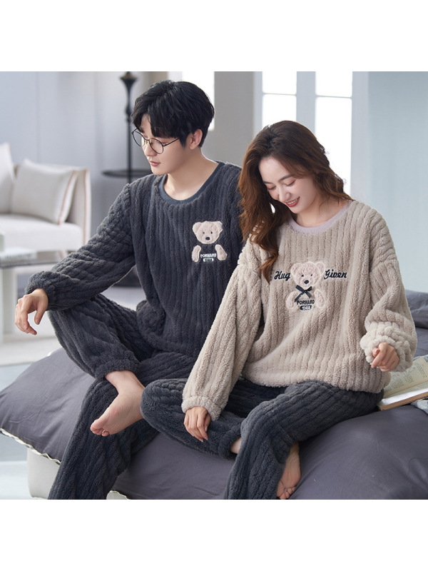 情侣睡衣女款春秋冬季珊瑚绒加厚加绒保暖一男士一女士家居服套装