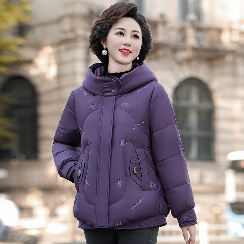 保暖妈妈羽绒服新款中老年女装冬装外套大码宽松短款鸭绒90绒